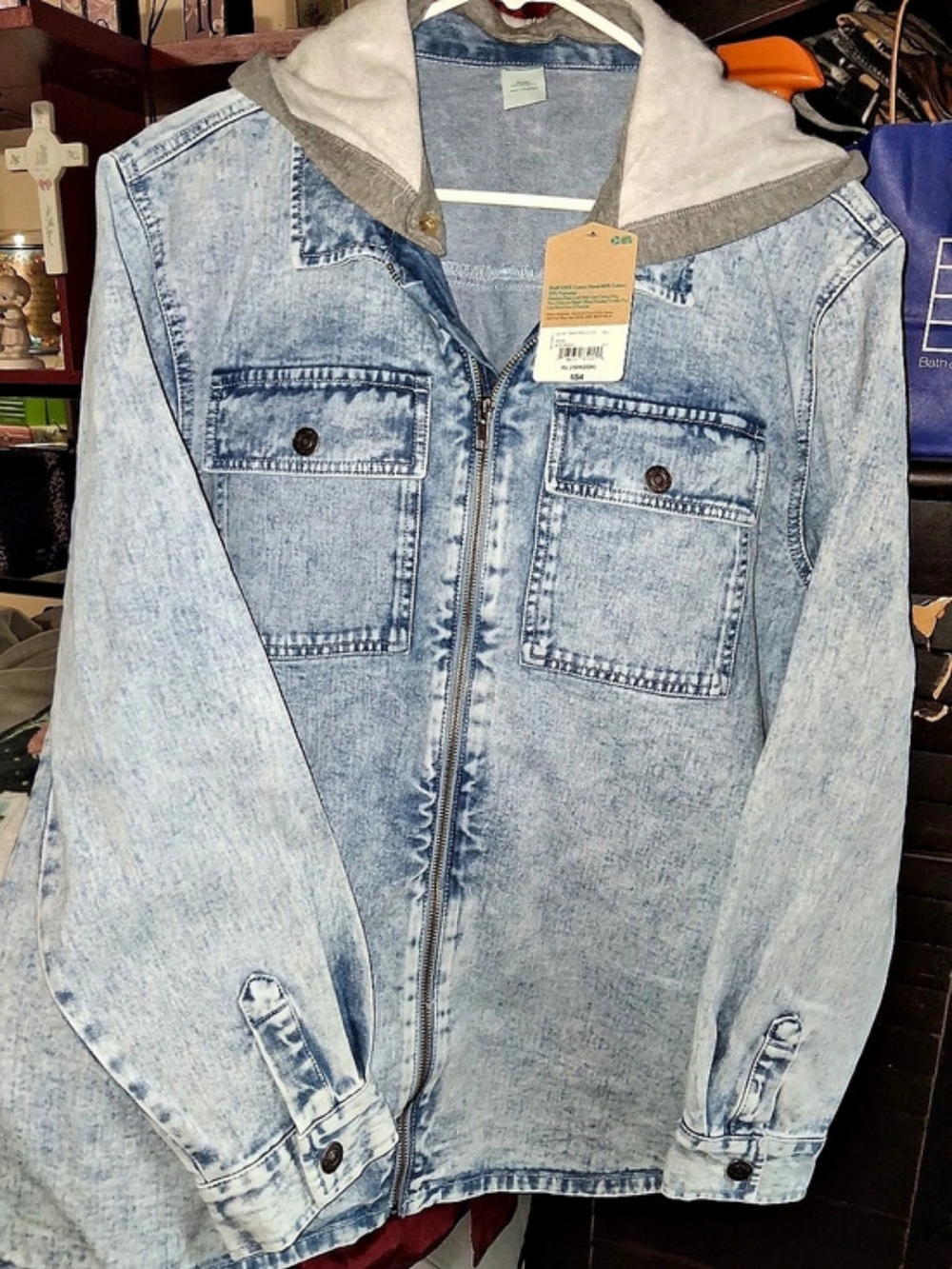 Therabouts Hooded Denim Jacket Blue & Gray Size Boy XL 18/20 Husky